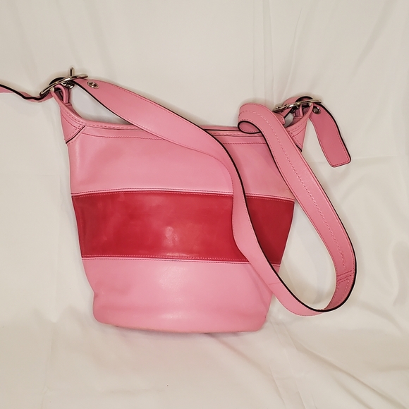 Rare Coach pink Bleeker rugby stripe bucket bag - Picture 2 of 9